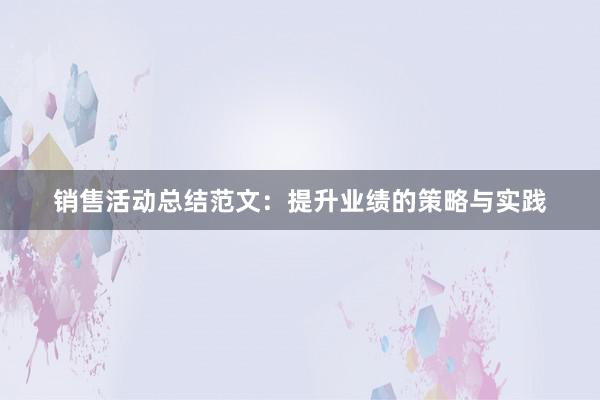 销售活动总结范文：提升业绩的策略与实践